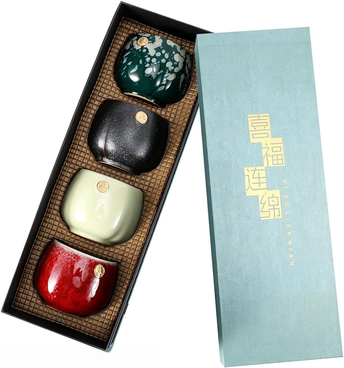 HERCHR Juego de 4 tazas de té japonesas de cerámica, tazas de té chinas Kung Fu hechas a mano sin asas, pequeñas tazas de sake de porcelana para la oficina en casa o la casa de té
