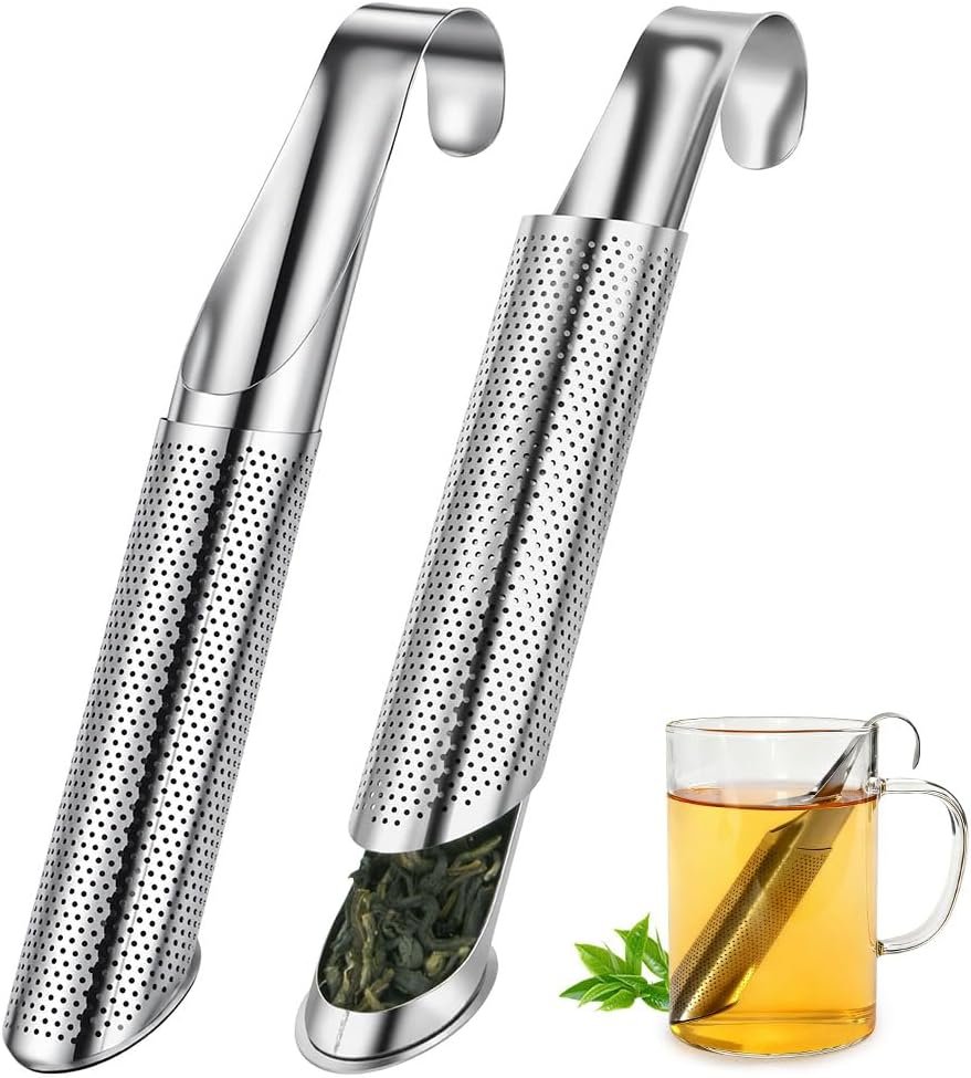 Vicloon Infusor de Té de Acero Inoxidable, 2 Piezas Hoja de Té Colador de Té, Filtro de té de Hojas Sueltas, Infusor de Té Tubo, Filtros de Té para Tè de Hojas Sueltas y Especias, Colador de té