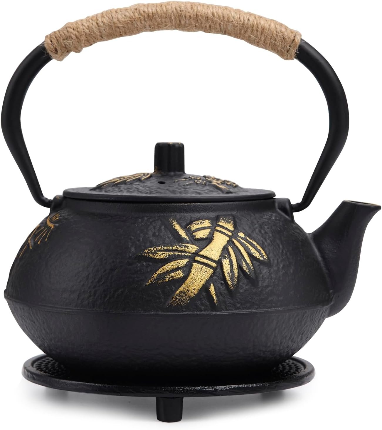 Fuloon Tetera Japonesa de Hierro Fundido con Infusor, 30oz/0.9L Tetera Portatil China Antigua Negro, Metal Filtro